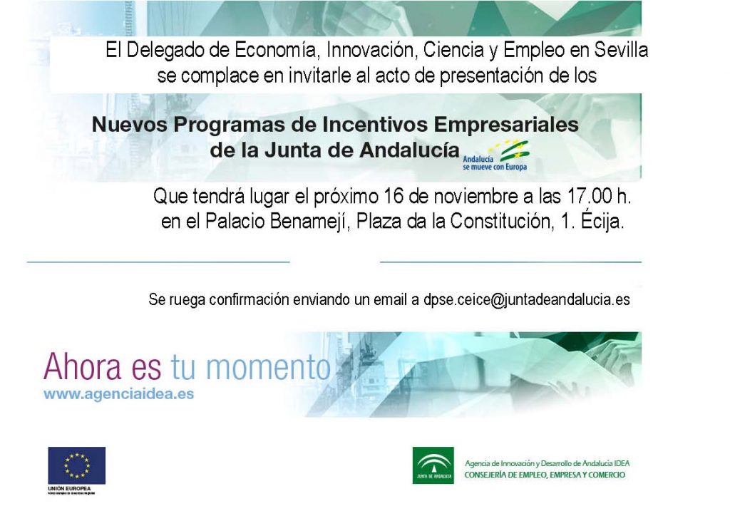 INVITACIÓN JORNADAS INFORMATIVAS INCENTIVOS AGENCIA IDEA ECIJA